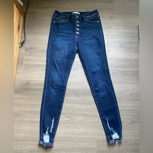 KanCan™ for Maurice’s High Rise Dark Ripped Hem Button Fly Skinny Jean size 28